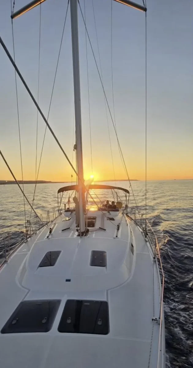 Sunset view from the bow of the Bavaria Cruiser 45