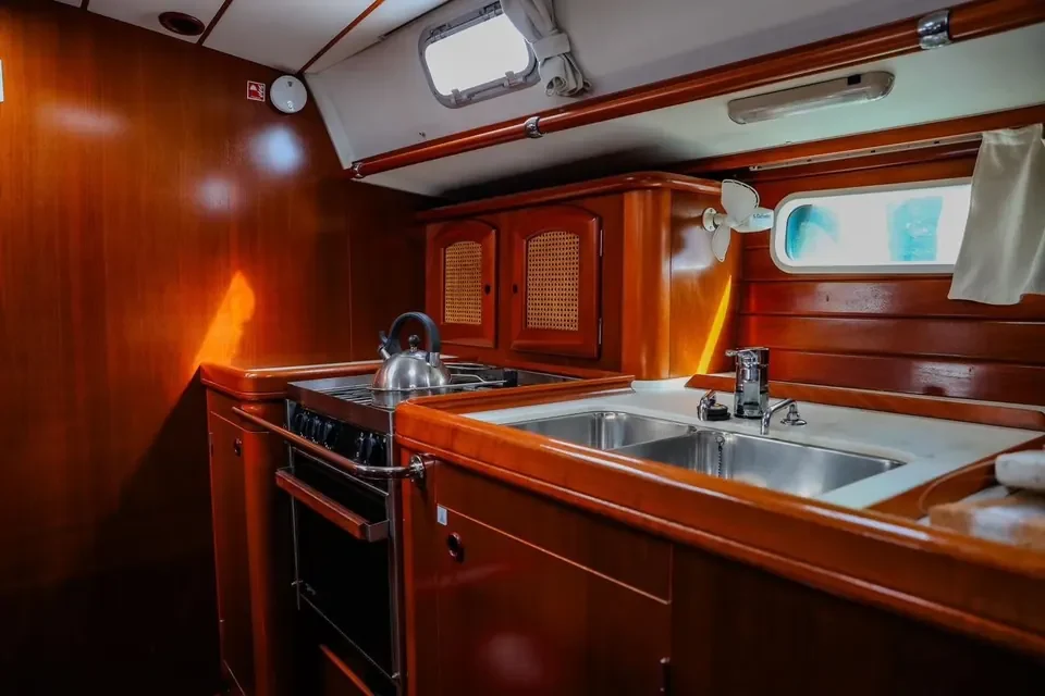 Galley with stove and sink on the Beneteau 50