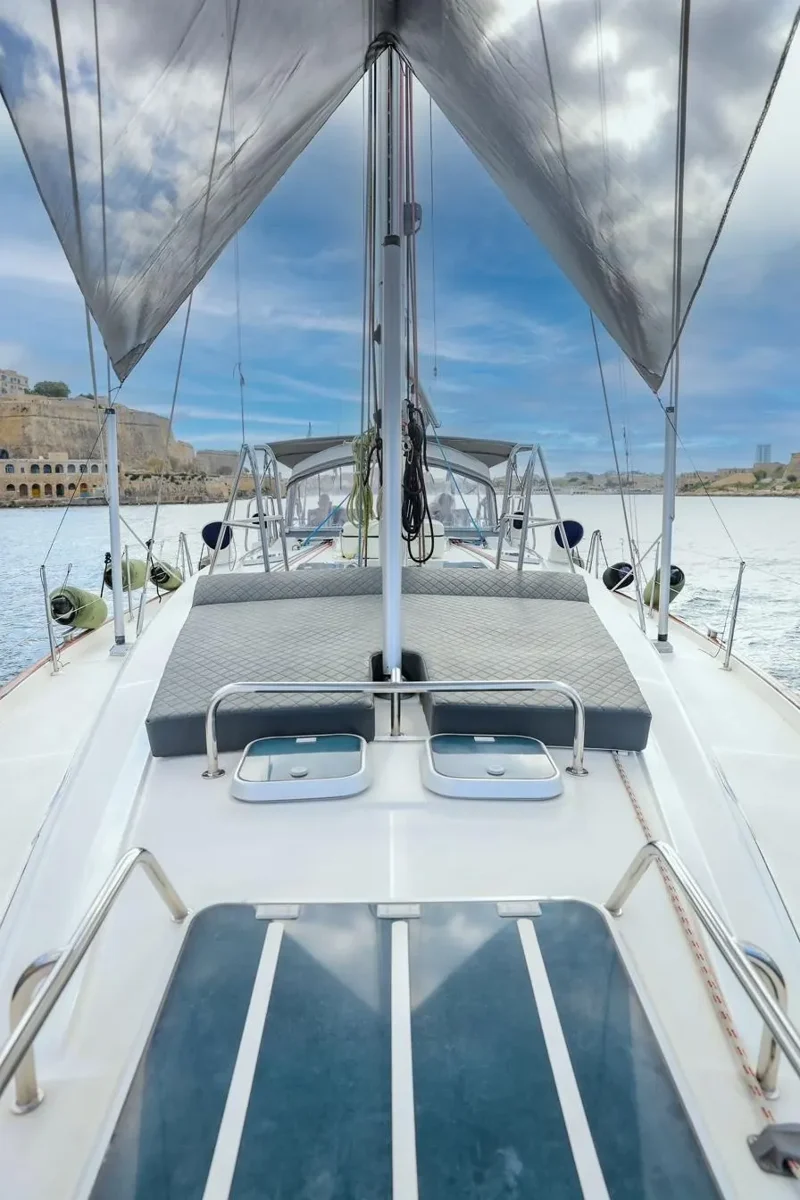 View from the mast down the deck of the Beneteau 50